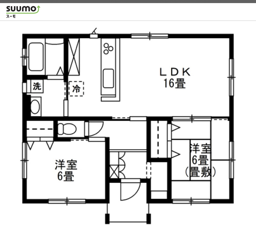 SUUMO　公式サイト　【平屋規格プラン1】　1180万円　　延床面積　19坪（64.59m2）・2LDK